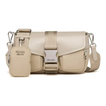 PRADA Leather One Shoulder Handbag Crossbody Bag Regular Women's Desert Beige