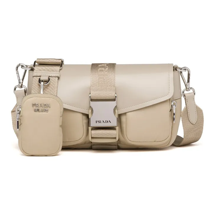 PRADA Leather Shoulder Bag Women's Desert Beige-0