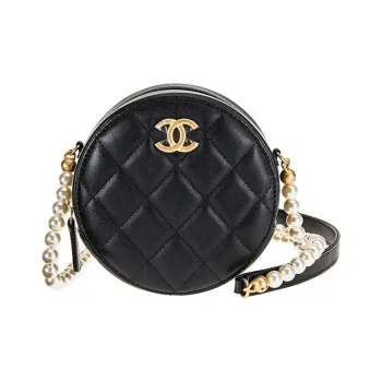 CHANEL Calfskin Round Bag Crossbody Bag Mini Women's Black