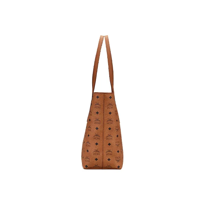 MCM Visetos Artificial Leather Tote Bag, Shopping Bag, Shoulder Bag, Handbag Medium Size Women's Brown Cognac-2