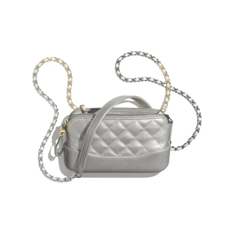 CHANEL Gabrielle Lambskin Hobo Bag, Shoulder Bag, Crossbody Bag Extra Mini Women's Silver/Gold-2