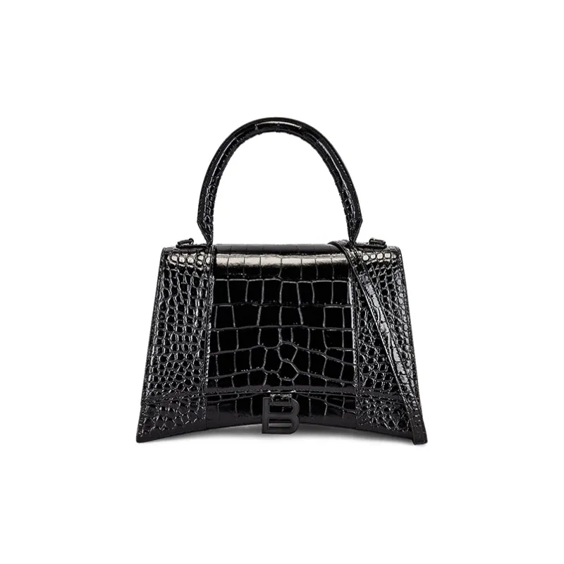 Balenciaga Hourglass Leather Shoulder Bag Medium Size Women's Black-0