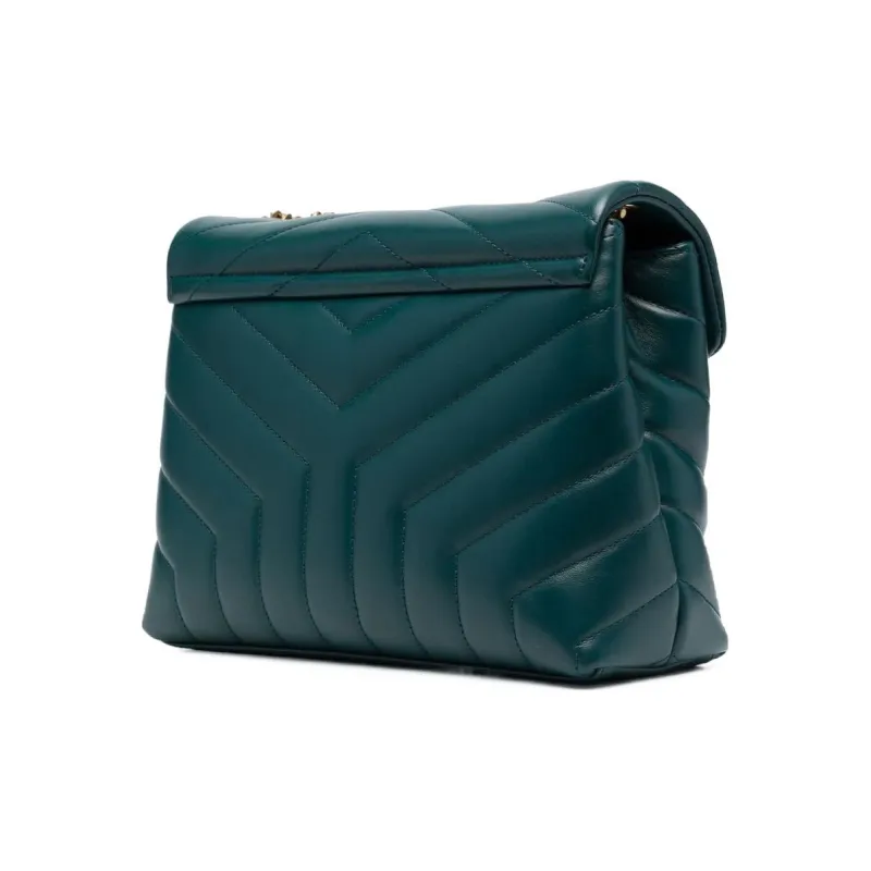 SAINT LAURENT LOULOU Quilting Calfskin Shoulder Bag Women's Turquoise-4