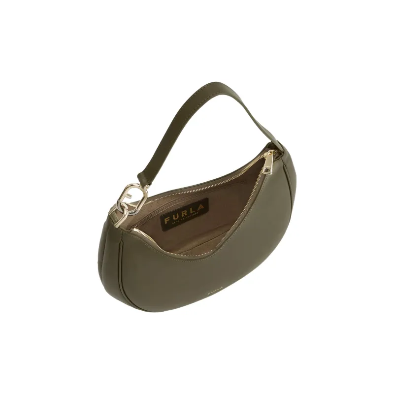 Furla Primavera Calfskin Patchwork Leather Crescent Moon Bag Shoulder Bag Women's Sage Green-3