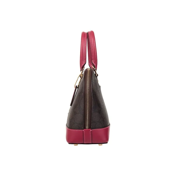 COACH Sierra PVC One Shoulder Handbag Small Size Women's Dark Brown & Red-3