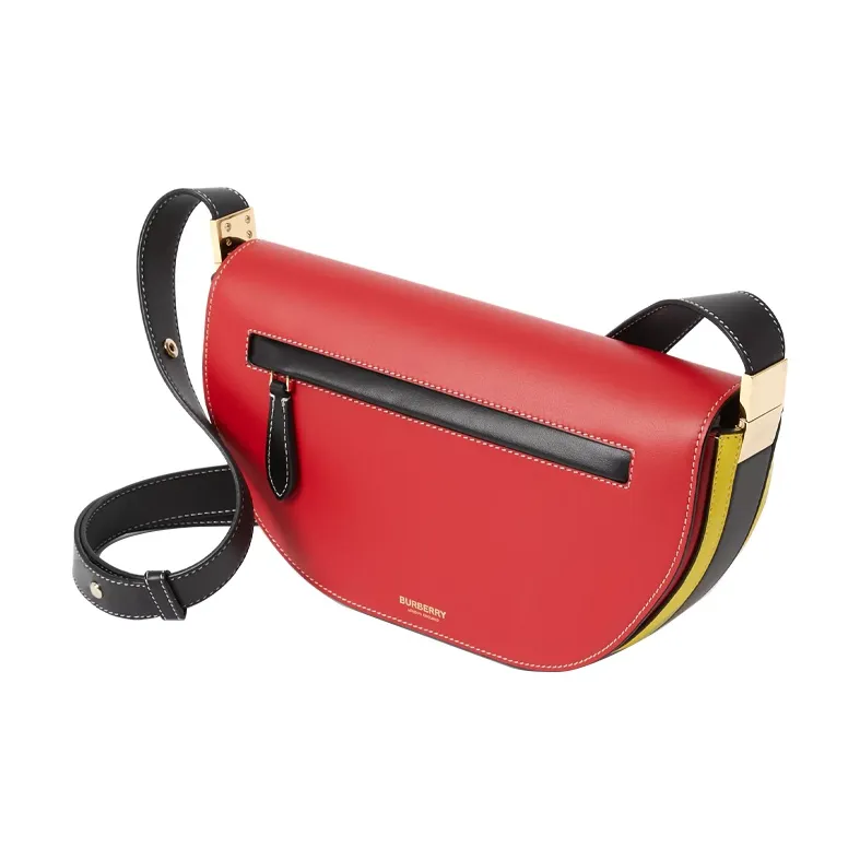 Burberry Tricolor Leather Shoulder Bag Crescent Bag Portable Crossbody Bag Shoulder Bag Women's Bright Red-2