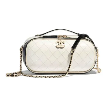 CHANEL Cow Leather Makeup Bag, Handbag, Shoulder Bag, Crossbody Bag Women's Black/White