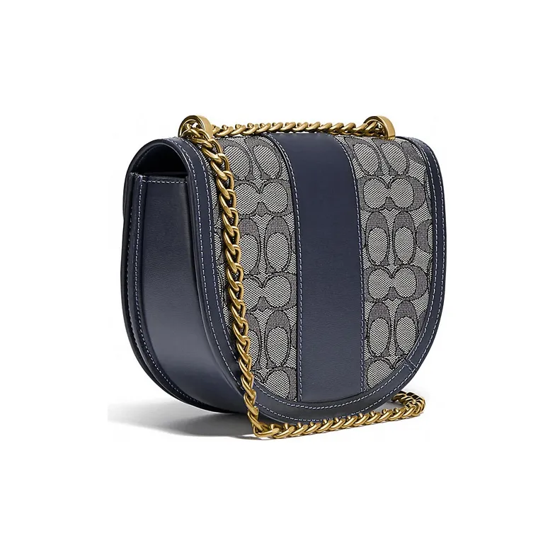 COACH Alie Canvas With Leather Saddle Bag Shoulder Bag Crossbody Bag Small Size Women's Marine Blue-1
