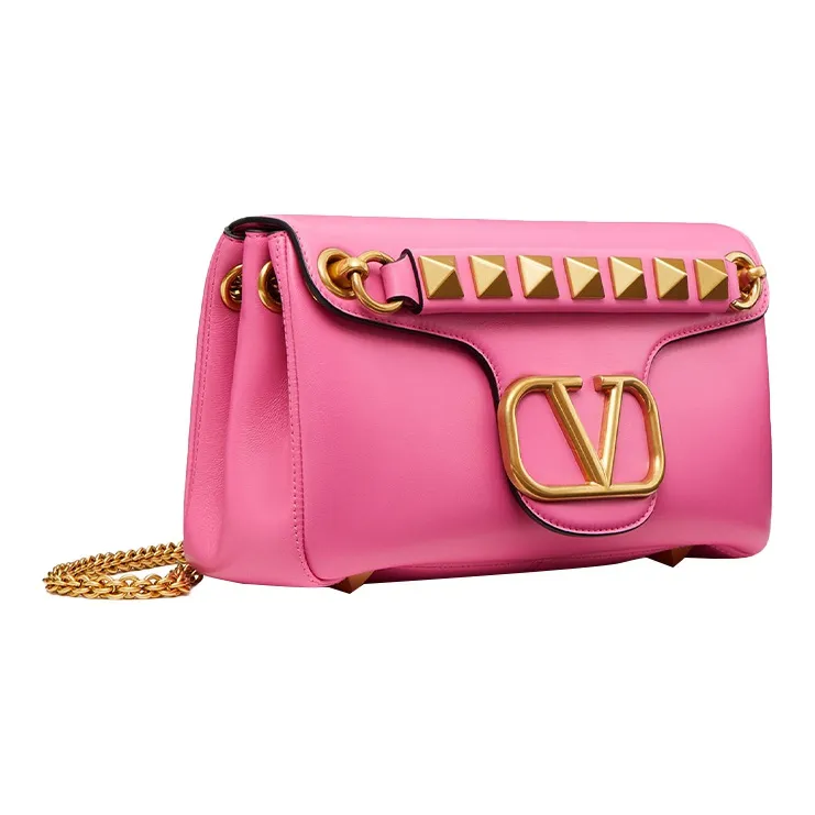 Valentino STUD SIGN Soft Sheepskin Baguette Bag Shoulder Bag Crossbody Bag Small Size Women's Pink-1