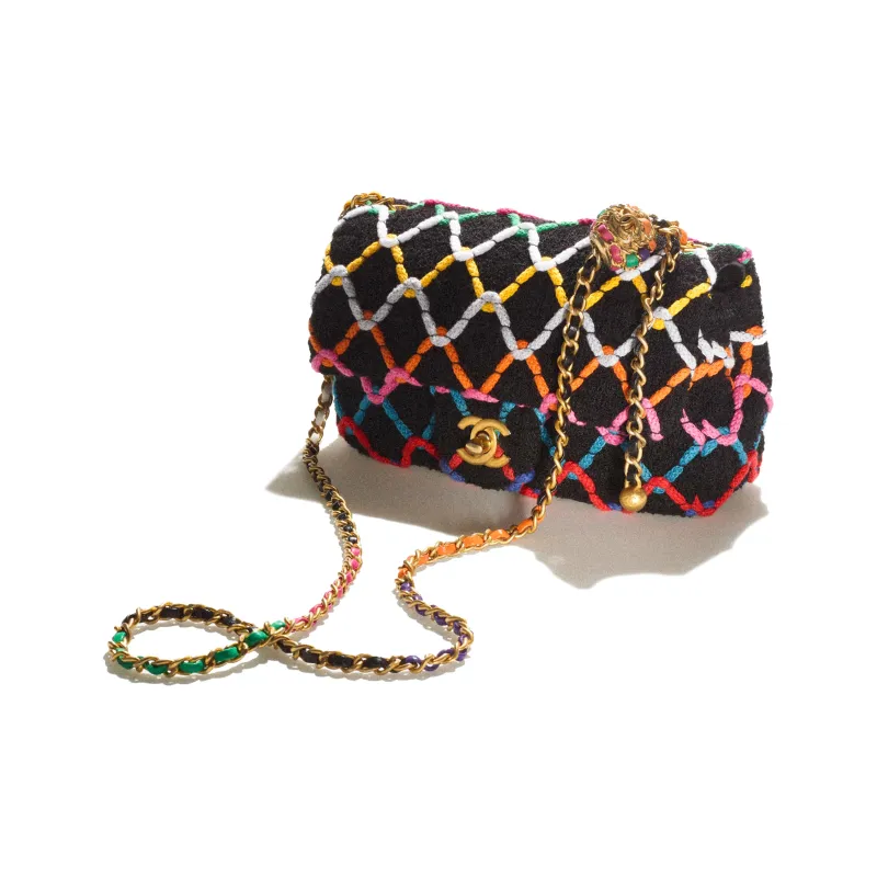 CHANEL Classic Flap CF Small Gold Ball Tweed With Woolen Woven Woolen Woven Crossbody Bag Mini Women's Multicolor-1