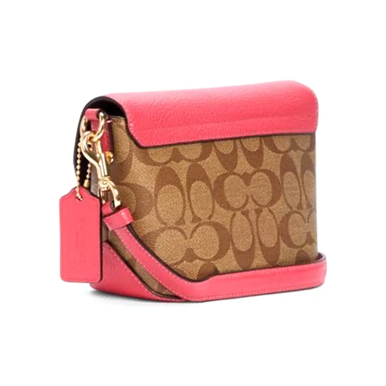 COACH Karlee Coated Canvas With Leather Shoulder Bag, Crossbody Bag Trumpets Women's Pink Multicolor With Monogram-1