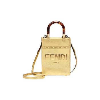 FENDI Sunshine Leather Tote Bag Shopping Bag Shoulder Bag Crossbody Bag Handbag Mini Women's Gold