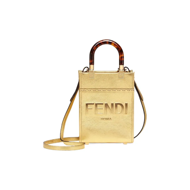 FENDI Sunshine Leather Tote Bag Shopping Bag Shoulder Bag Crossbody Bag Handbag Mini Women's Gold-0