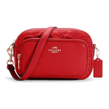 COACH Court Leather With Nylon Shoulder Bag Crossbody Bag Small Size Women's Red