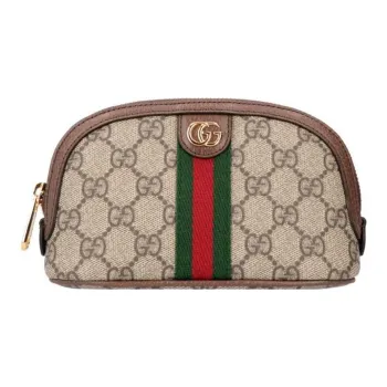 GUCCI Ophidia Canvas With Leather Clutch, Toiletry Bag, Makeup Bag Tubas Women's Ebony/Brown