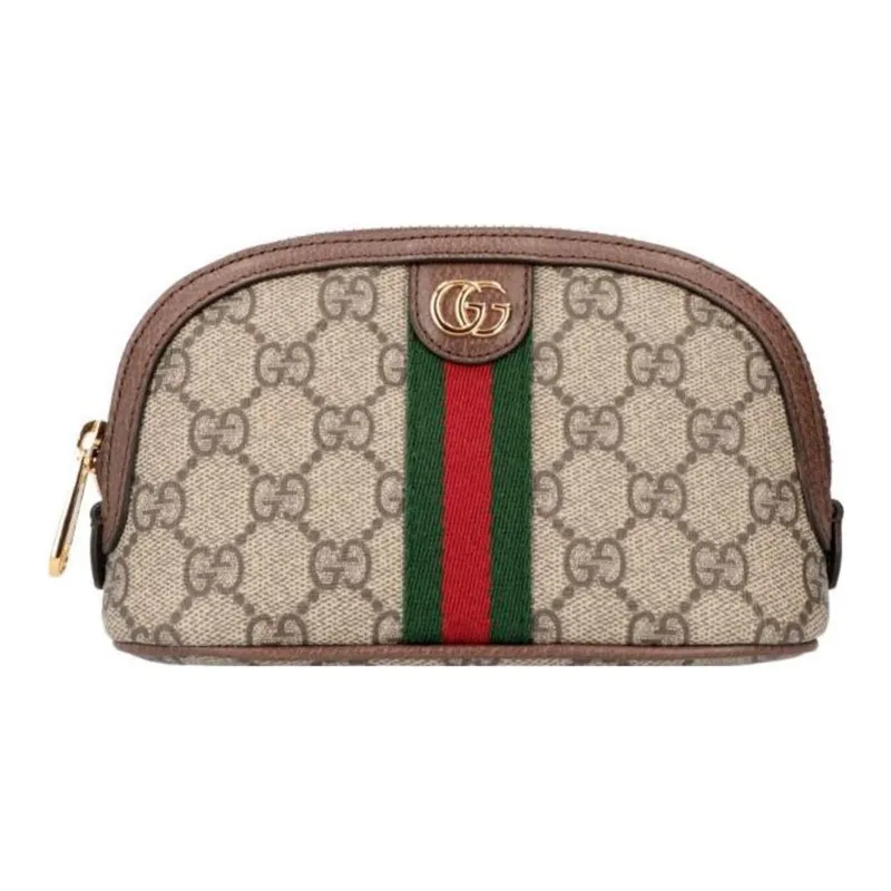 GUCCI Ophidia Canvas With Leather Clutch, Toiletry Bag, Makeup Bag Tubas Women's Ebony/Brown-0