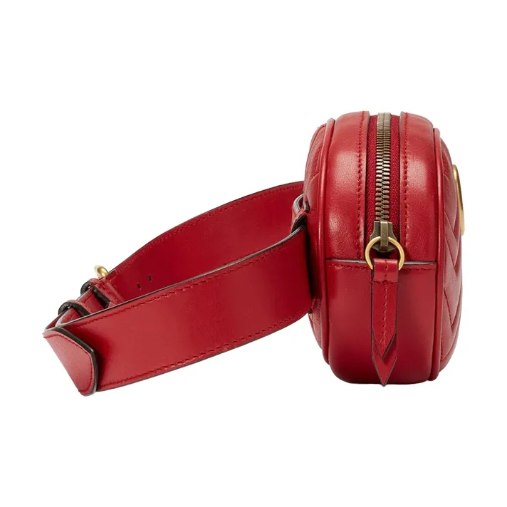 GUCCI GG Marmont Leather Sling Bag Fanny Pack Women's Red-2