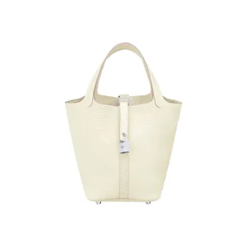 HERMES Taurillon Clemence Leather Bucket Bag Basket Bag Handbag 18 Women's Cream White