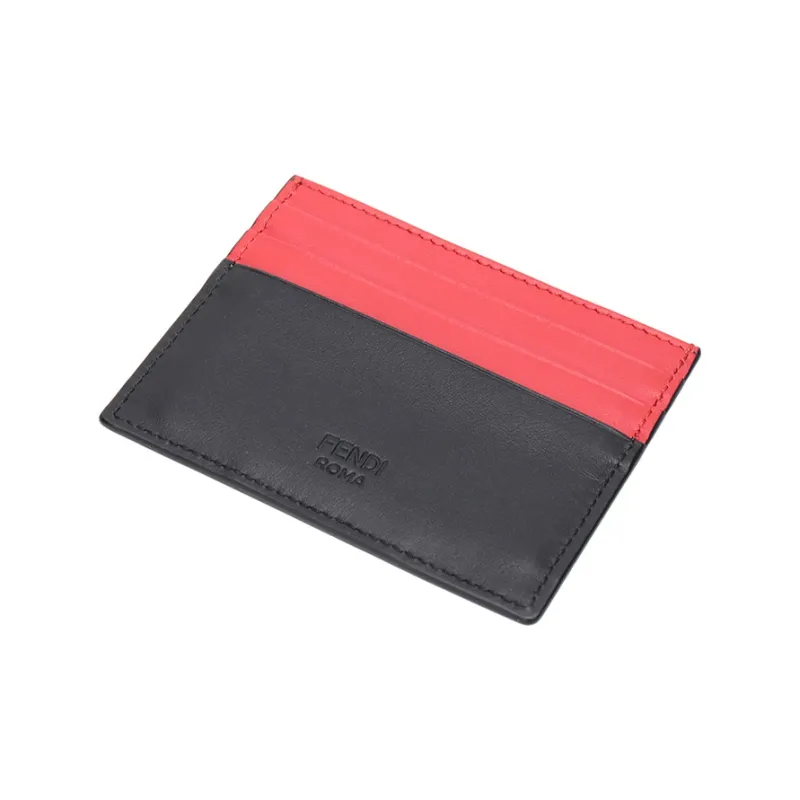 FENDI Leather Card Clip Card Holder Men's Black/Yellow/Red-4