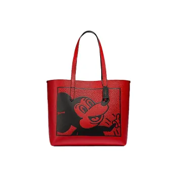 COACH Disney Mickey Collaboration Leather Tote Bag Shopping Bag Shoulder Bags Large Size Women's Red