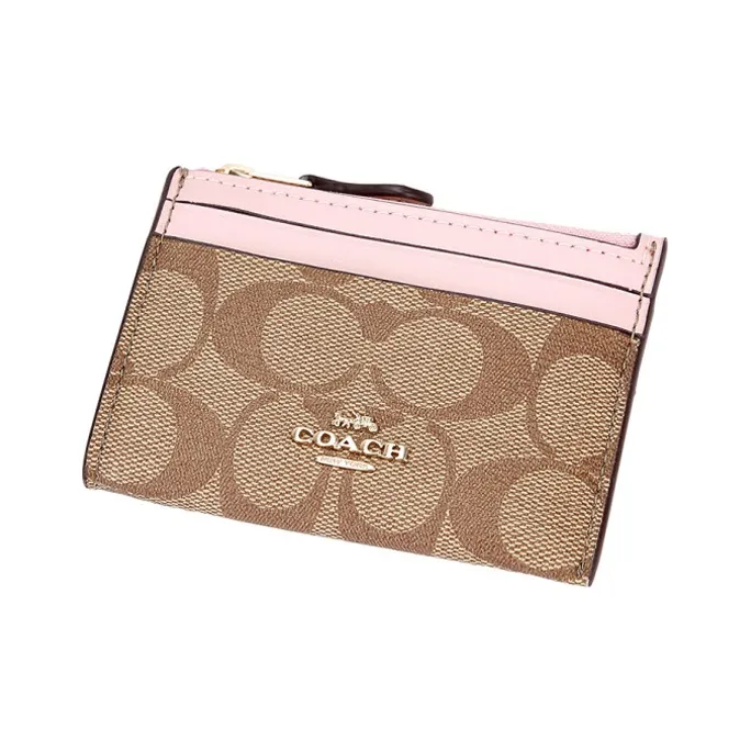 COACH Mini Id Skinny Leather Patchwork PVC Key Pouches Card Holders Mini Women's Pink & Brown Monogram-2