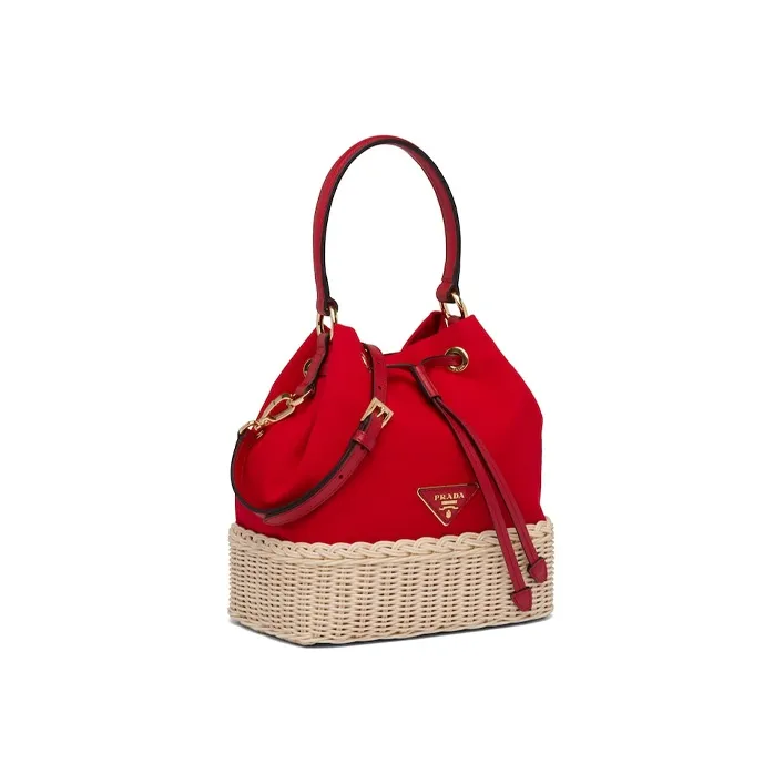 PRADA Nylon Canvas With Leather Handbag Women's Tan/Red-1