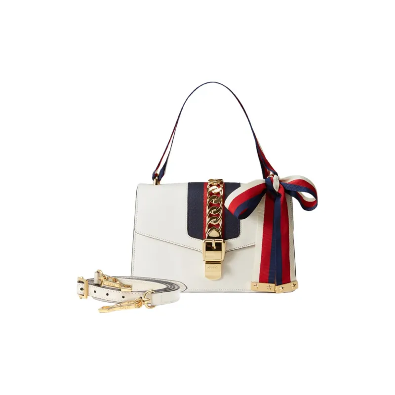 GUCCI Sylvie Leather Crossbody Bags Handbags Small Size Women's White-2