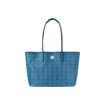 MCM Liz Visetos PVC Tote Bag, Shopping Bag, Combo Bag, Shoulder Bag Women's Blue