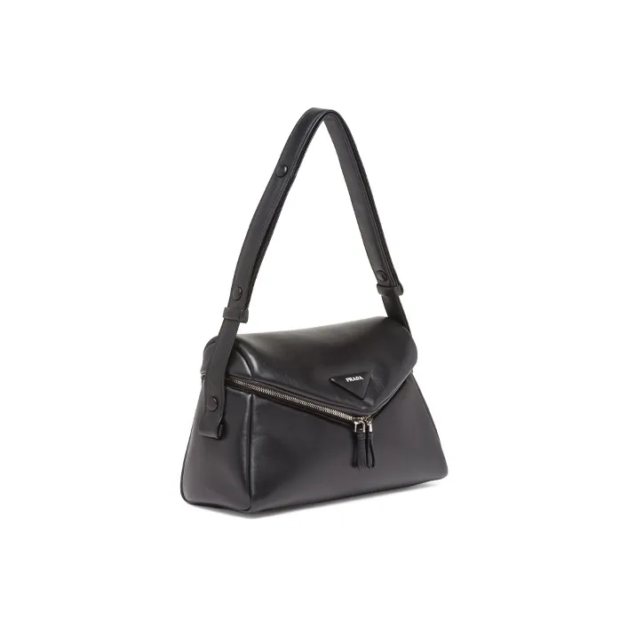 PRADA Soft Sheep Leather Shoulder Bag Women's Black-1