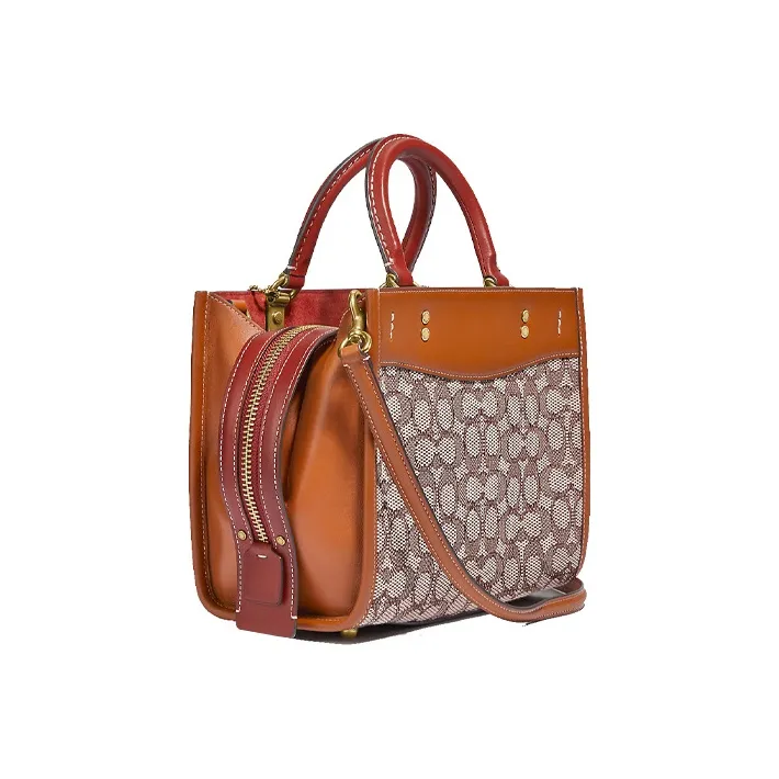 COACH Rogue Leather Shoulder Bag Crossbody Bag Handbag Medium Size Women's Brown & Monogram-1