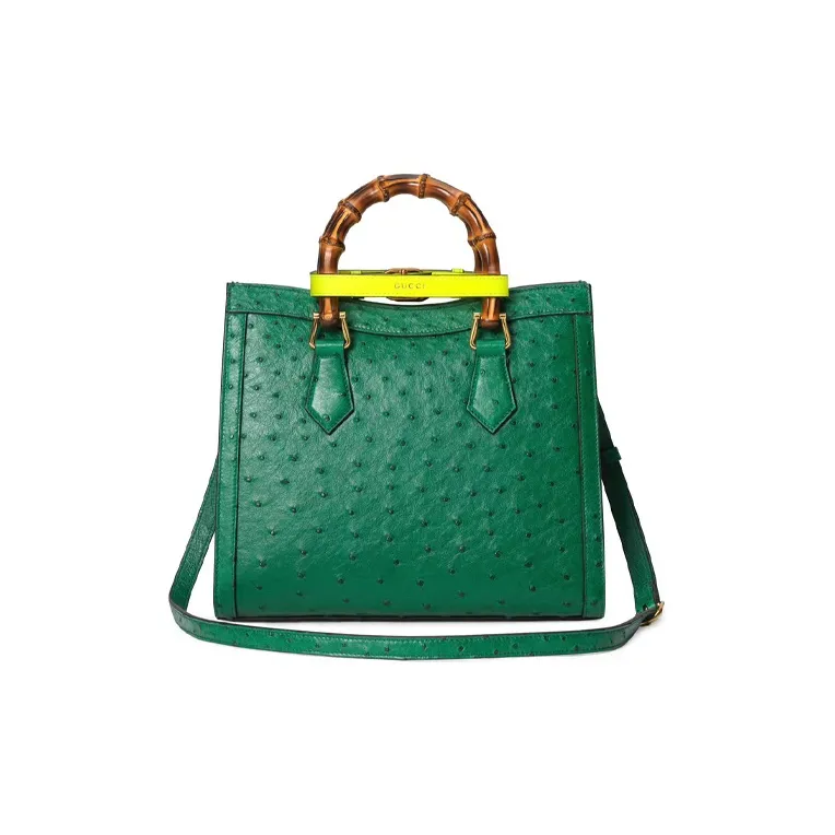 GUCCI Diana Ostrich Leather Shoulder Bag Crossbody Bag Handbag Small Size Women's Green-2