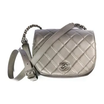 CHANEL Metal Texture Calfskin Shoulder Bag, Crossbody Bag Mini Women's Ruthenium Color