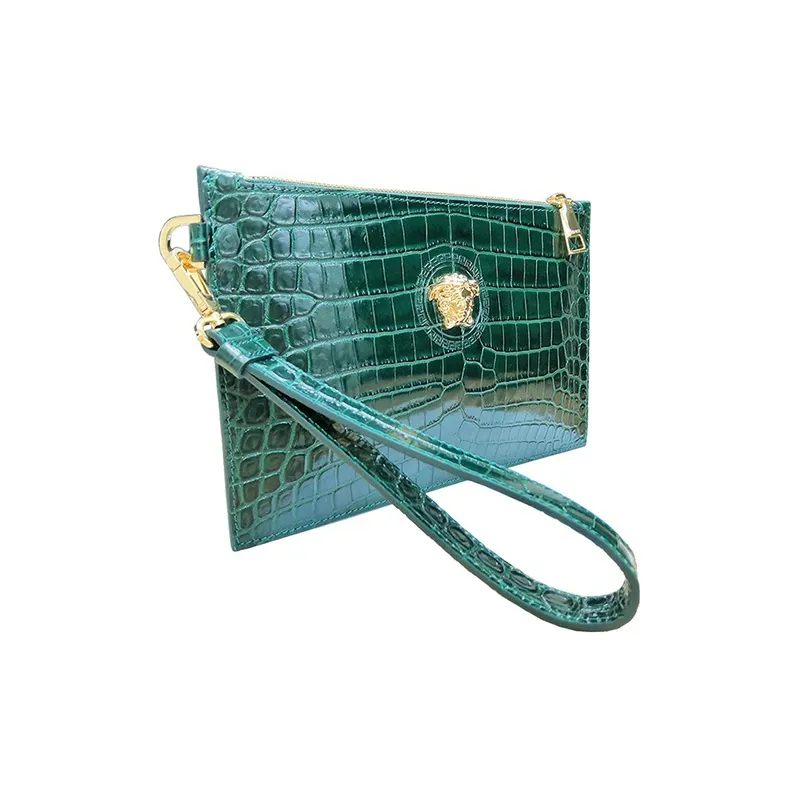 VERSACE Cow Leather Clutch Trumpets Men's Bright Green-1