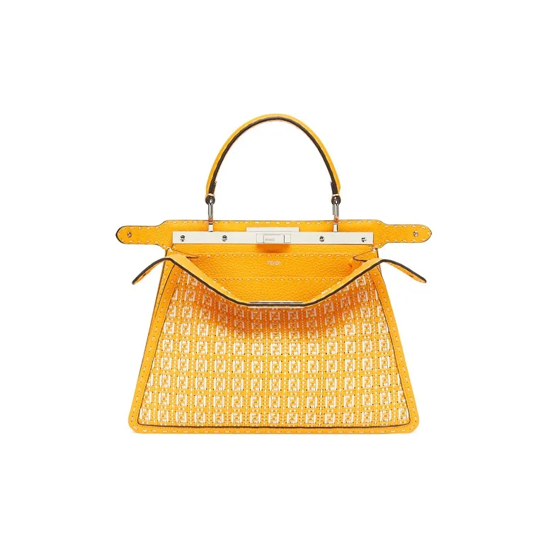 FENDI Peekaboo ISeeU Lambskin With Calfskin Trunk Bag, Shoulder Bag, Crossbody Bag, Handbag Medium Size Women's Orange-2