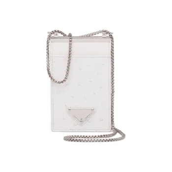 PRADA Leather Square Card Holder Shoulder Bag Crossbody Bag Mini Women's White