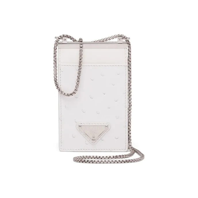 PRADA Leather Square Card Holder Shoulder Bag Crossbody Bag Mini Women's White-0