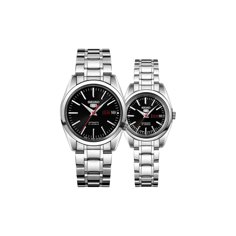SEIKO Mechanical Movement Stainless Steel Watchband Watch 38mm Unisex Black Dial SNKL45J1+SYMK17J1-1