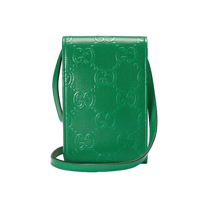 GUCCI Leather Shoulder Bag, Crossbody Bag, Cell Phone Pouch Mini Unisex Green-1