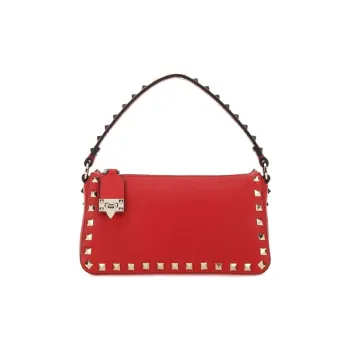 Valentino Rockstud Grained Calfskin Baguette Bag Shoulder Bags Handbags Small Size Women's Red