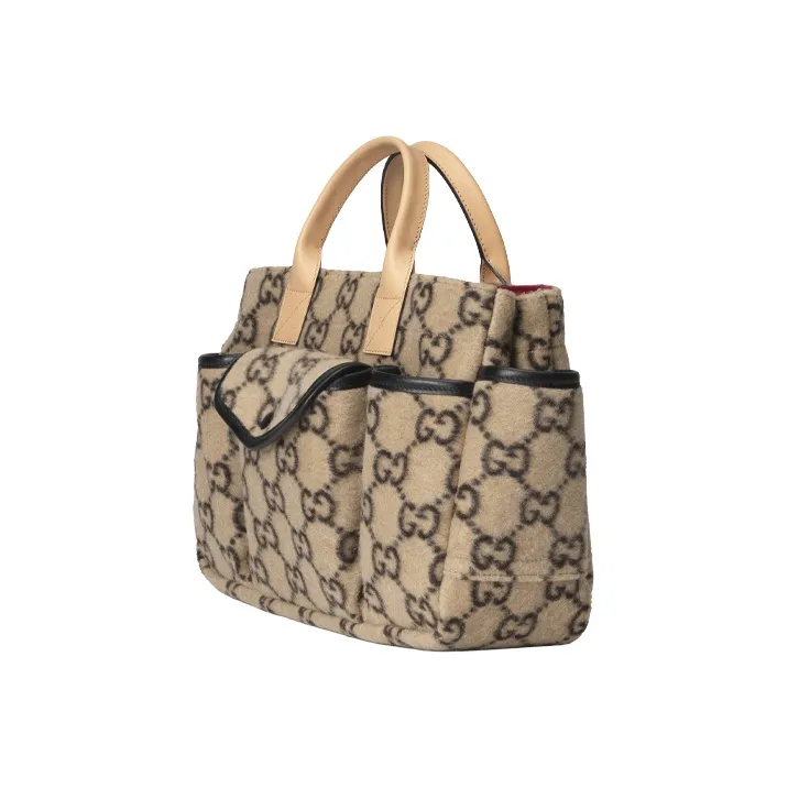 GUCCI Wool Patchwork Leather Tote Handbag Kids' Bag Kids' Beige/Black-1