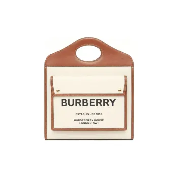 Burberry Medium Two Tone Canvas And Leather Pocket Bag Natural/Malt Brown