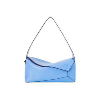 LOEWE Puzzle Cow Leather Handbag Shoulder Bag Women's Blue
