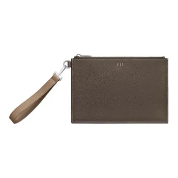 DIOR Grained Calfskin Zip Closure A5 Wallet Clutch Men's Ebony Black