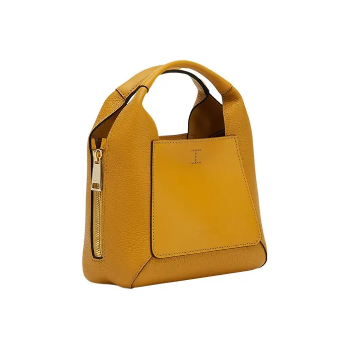 Furla Gilda Soft Calfskin Patchwork Grain Leather Tote Bag Shoulder Bag Mini Women's Yellow Brown-1