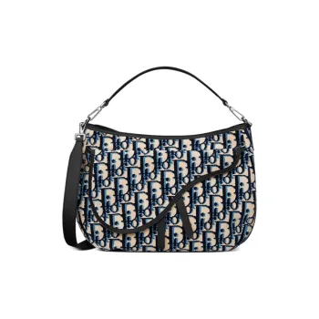 DIOR Saddle Grained Calfskin Saddle Bag Handbag Crossbody Bag Shoulder Bag Regular Men's Black With Navy Accents
