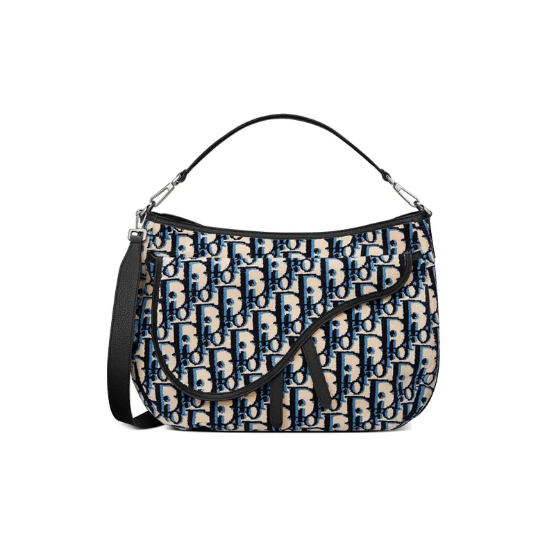 DIOR Saddle Grained Calfskin Saddle Bag Handbag Crossbody Bag Shoulder Bag Regular Men's Black With Navy Accents-0