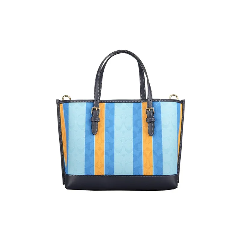 COACH Mollie Fabric Tote Bag, Shoulder Bag, Handbag Women's Blue Yellow Multicolor-1