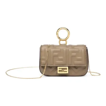 FENDI Baguette Nappa Leather Baguette Bag, Shoulder Bag, Crossbody Bag Extra Mini Women's Gray Brown