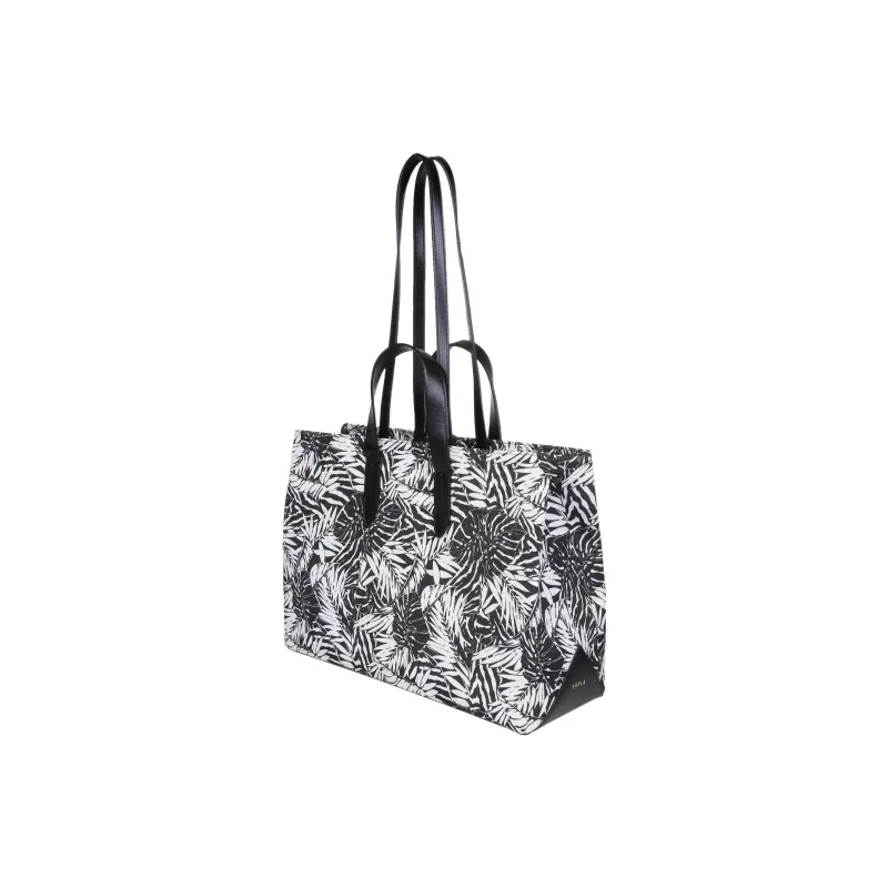 Furla Kenzia Nylon Canvas With Leather Tote Handbag, Shoulder Bag Large Size Unisex Black-2