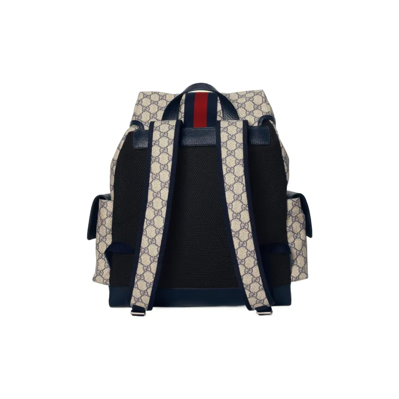 GUCCI Ophidia Canvas With Leather Backpack Medium Size Men's Beige/Blue-2